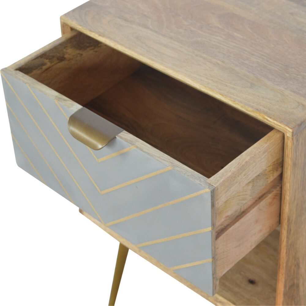IN374 - Sleek Cement Brass Inlay Bedside with Open Slot for reselling