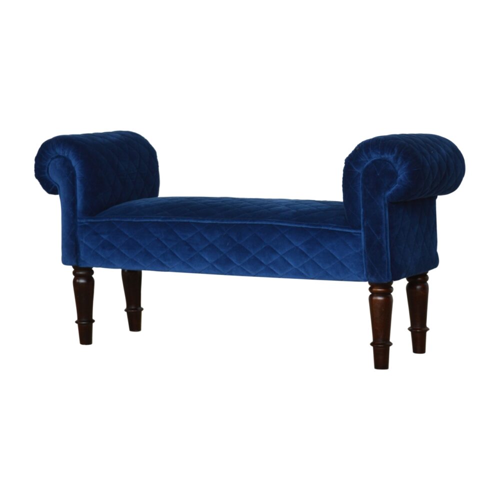 Royal Blue Quilted Velvet Bench dropshipping