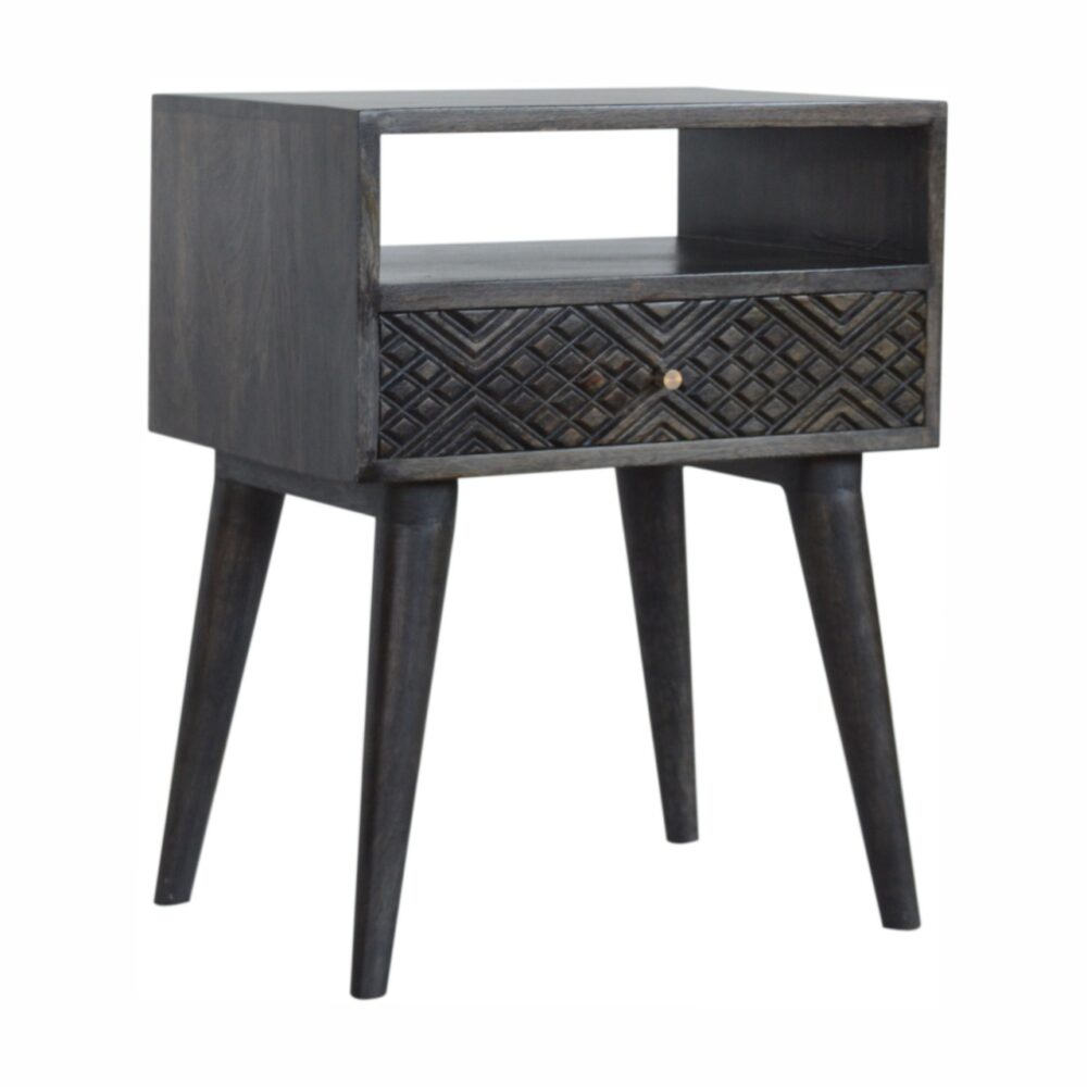 Ash Black Carved Drawer Bedside dropshipping