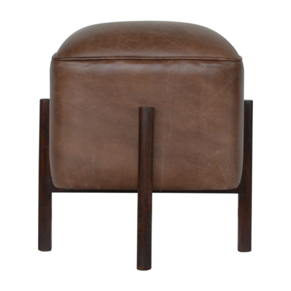 Brown Leather Footstool with Solid Wood Legs for resale
