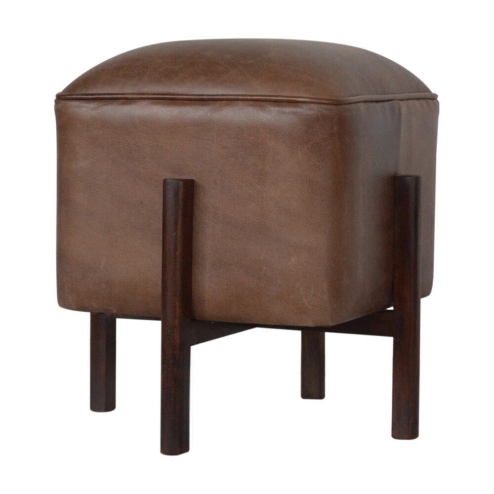 Brown Leather Footstool with Solid Wood Legs wholesalers