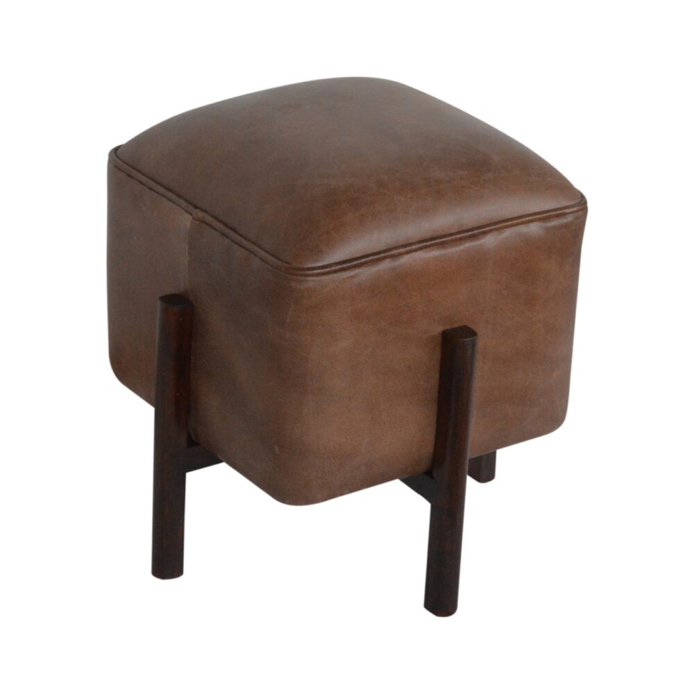Brown Leather Footstool with Solid Wood Legs dropshipping