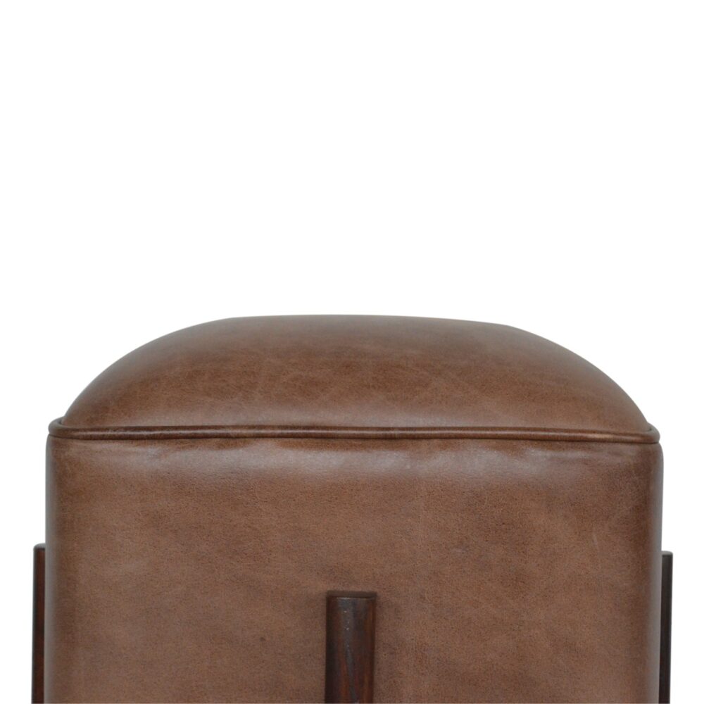 Brown Leather Footstool with Solid Wood Legs for resell