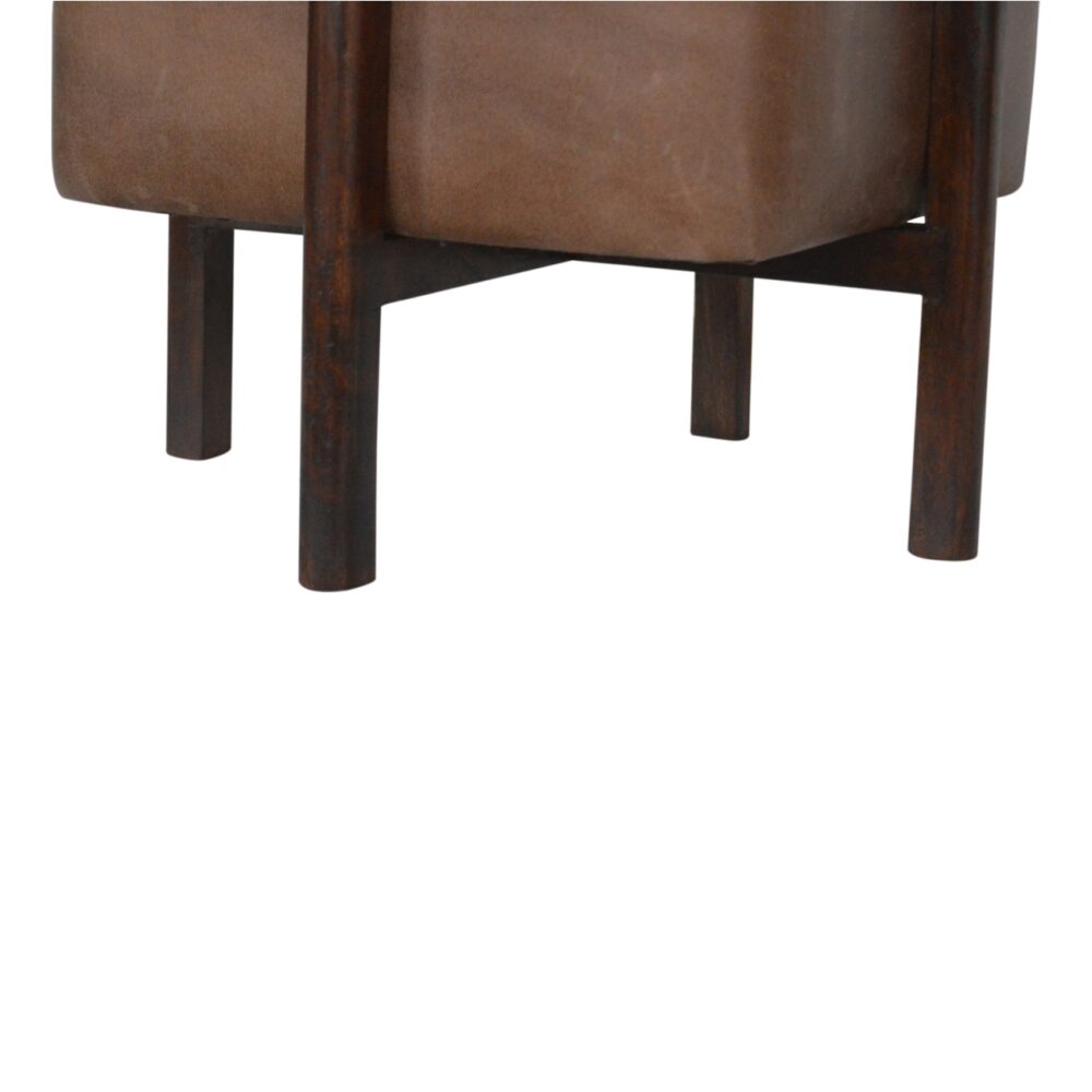 Brown Leather Footstool with Solid Wood Legs for reselling