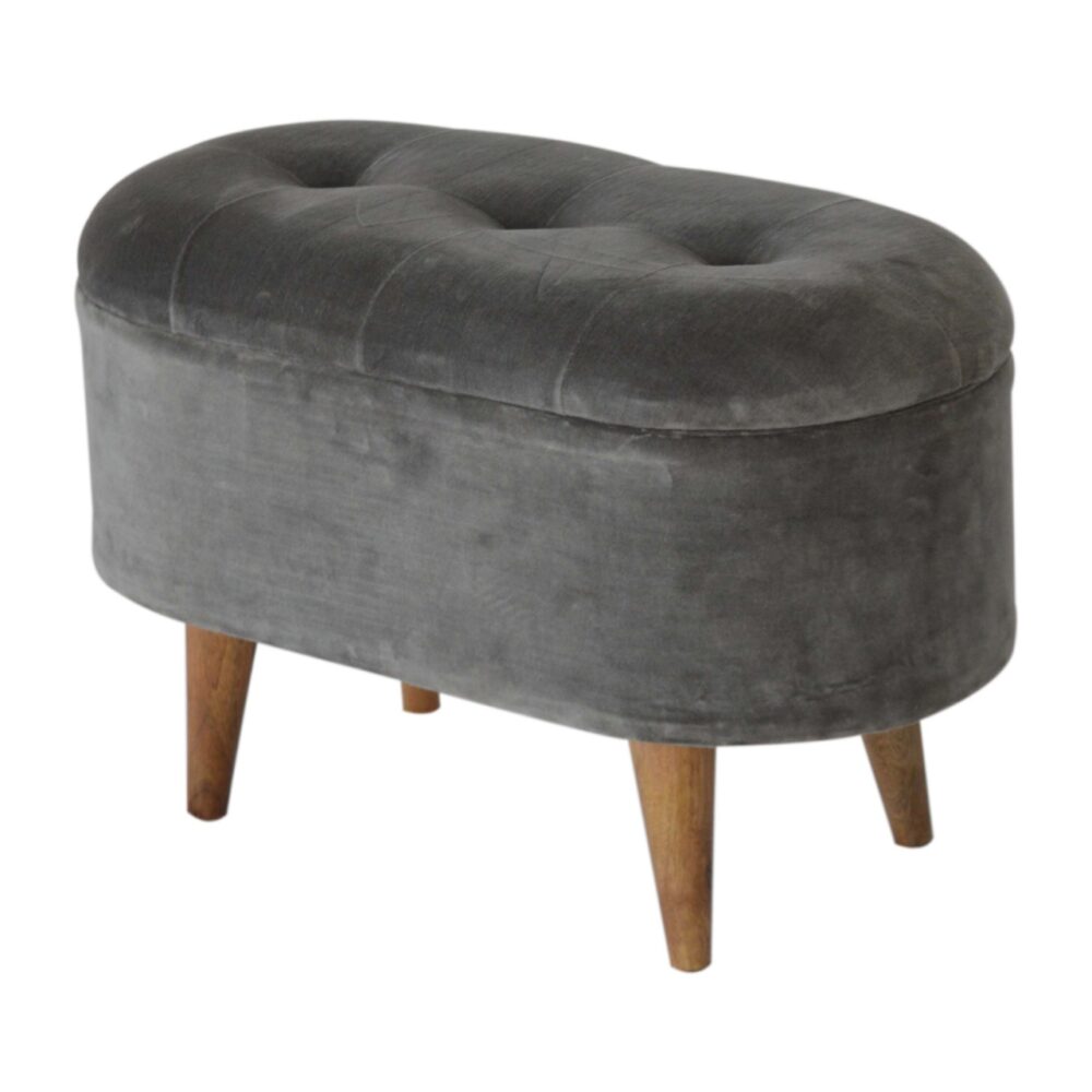 Oblong Grey Velvet Storage Footstool dropshipping