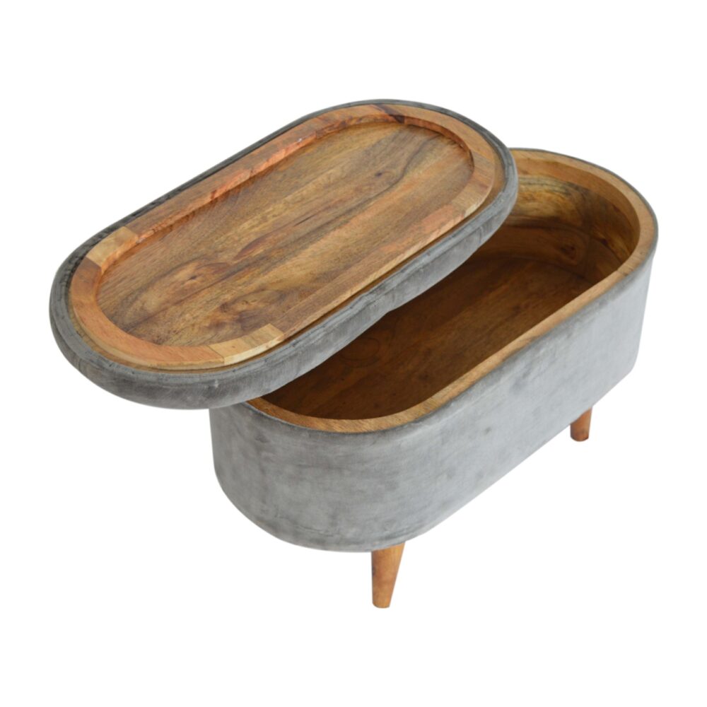 Oblong Grey Velvet Storage Footstool for wholesale