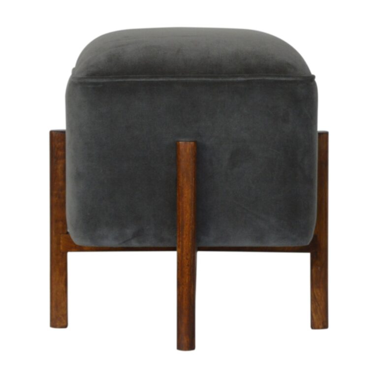 Grey Velvet Footstool with Solid Wood Legs for resale