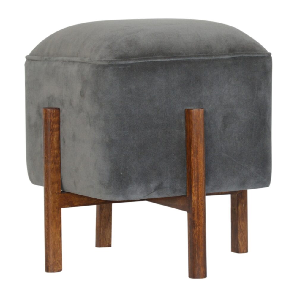 wholesale Grey Velvet Footstool with Solid Wood Legs for resale