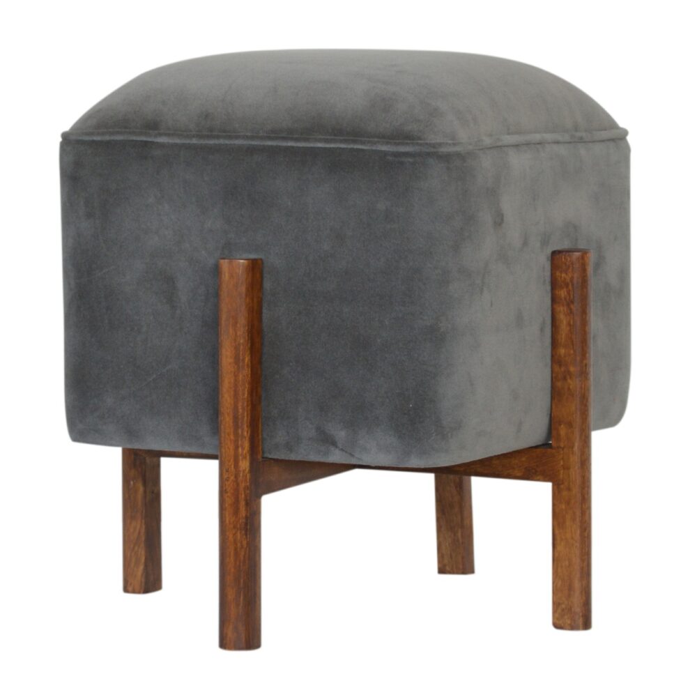 Grey Velvet Footstool with Solid Wood Legs dropshipping