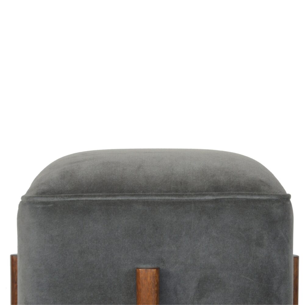 wholesale Grey Velvet Footstool with Solid Wood Legs for resale