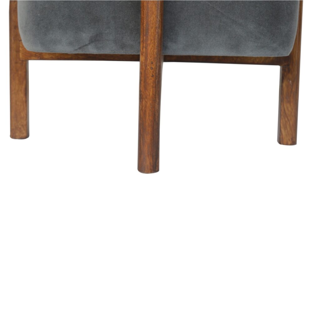 Grey Velvet Footstool with Solid Wood Legs for resell