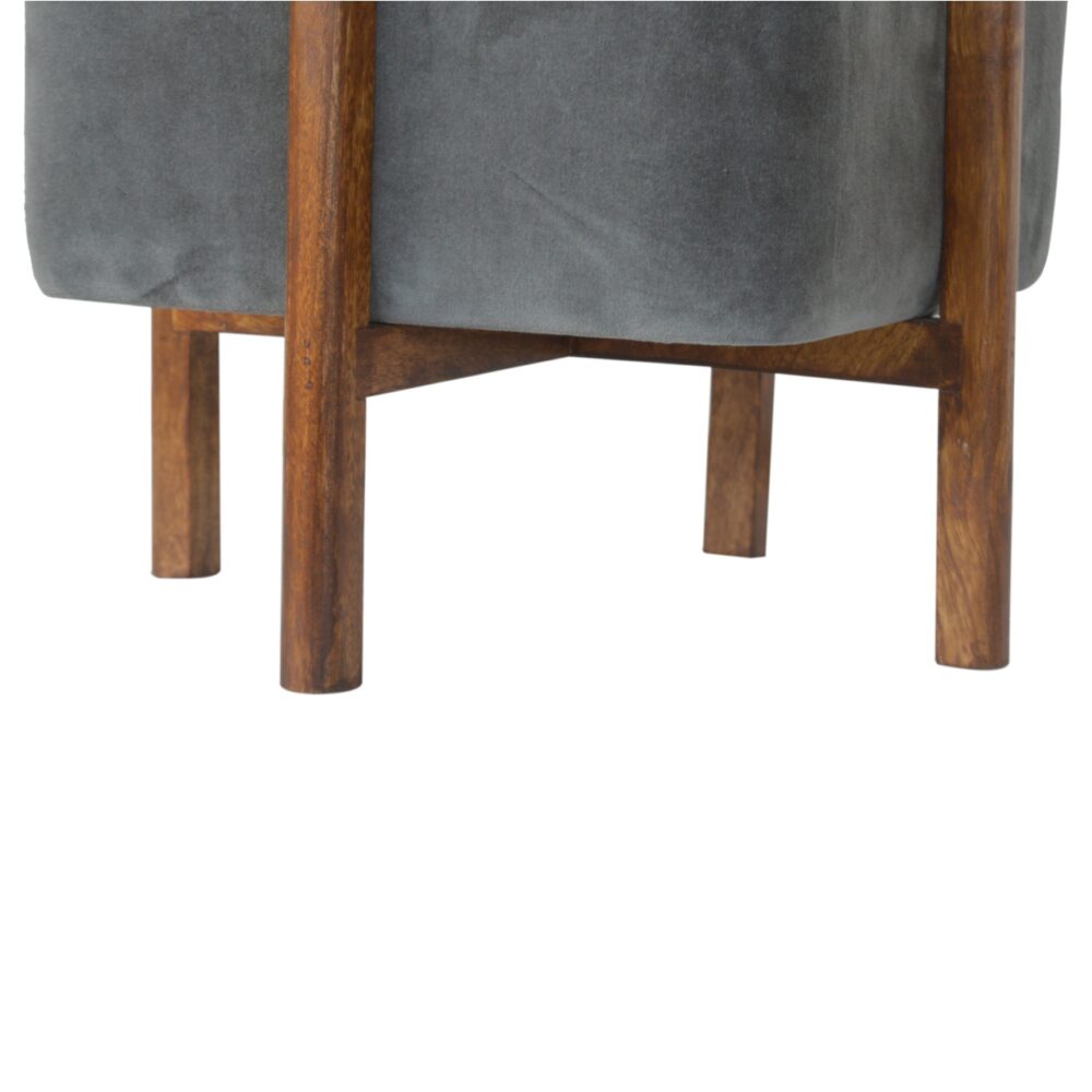 Grey Velvet Footstool with Solid Wood Legs for wholesale