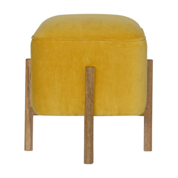 Mustard Velvet Footstool with Solid Wood Legs for resale