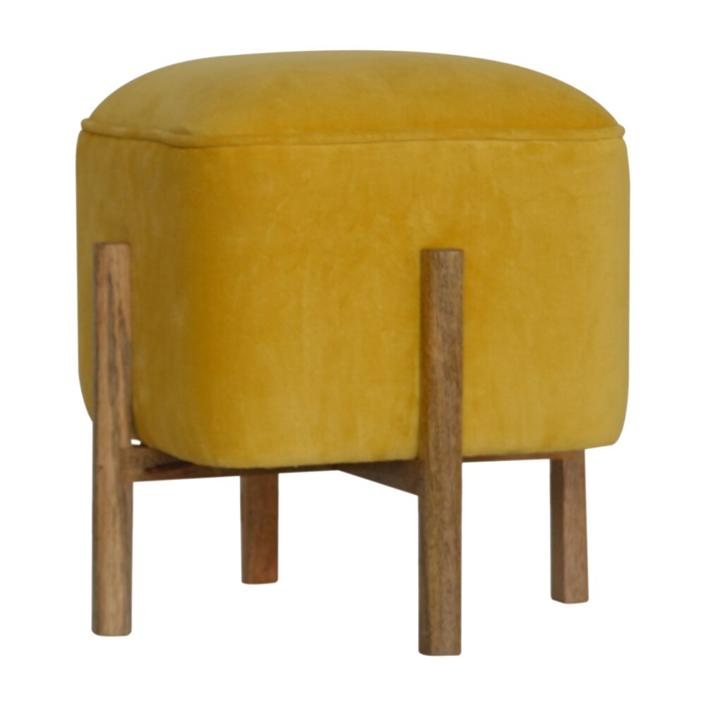 Mustard Velvet Footstool with Solid Wood Legs wholesalers