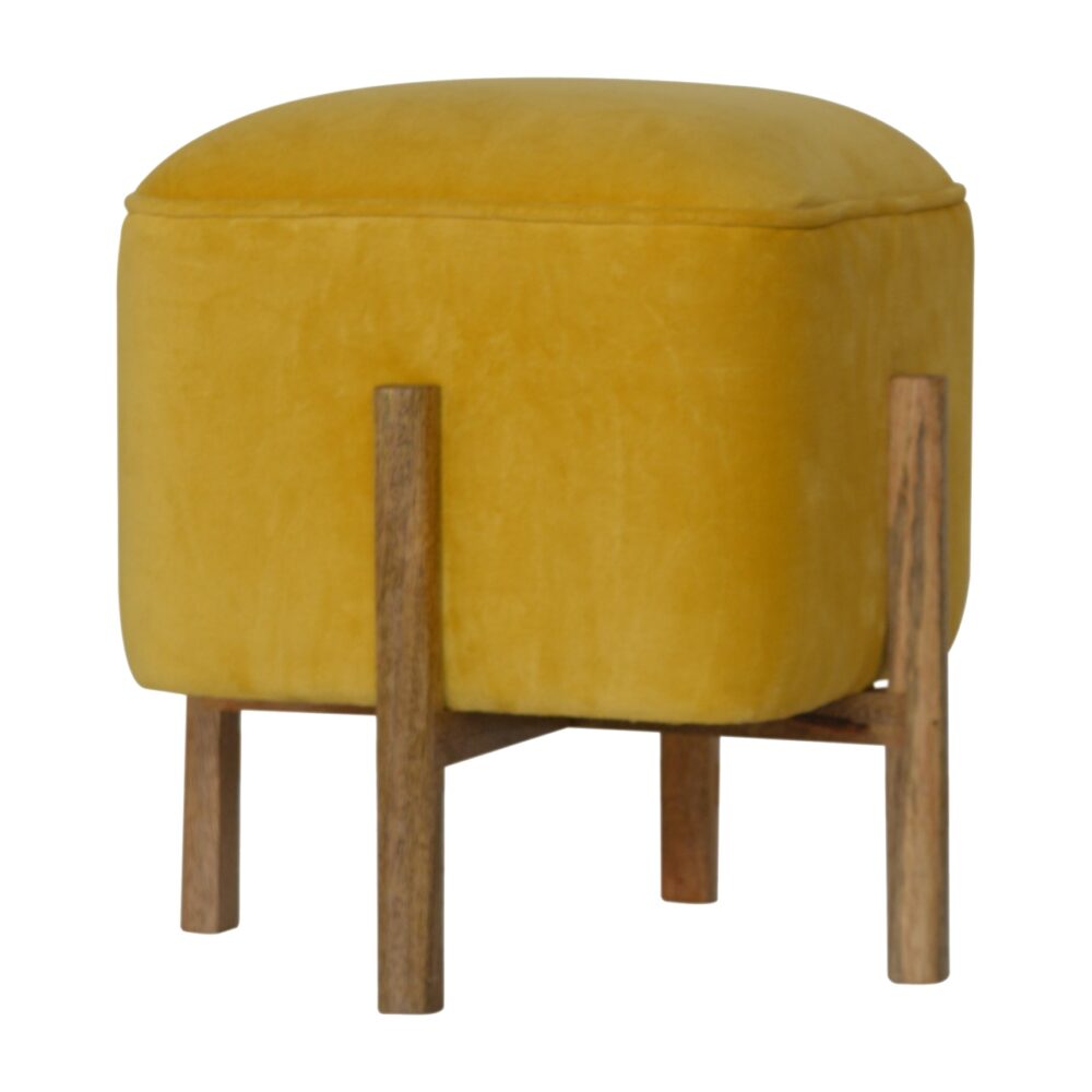 wholesale Mustard Velvet Footstool with Solid Wood Legs for resale