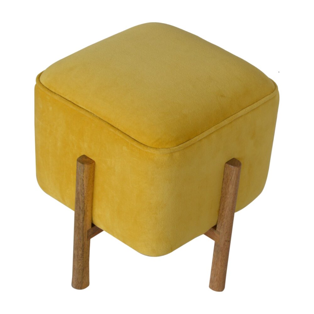 Mustard Velvet Footstool with Solid Wood Legs dropshipping