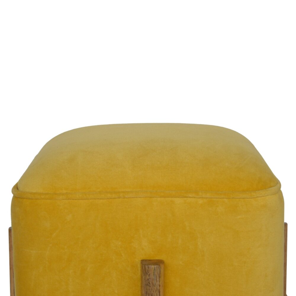 Mustard Velvet Footstool with Solid Wood Legs for resell