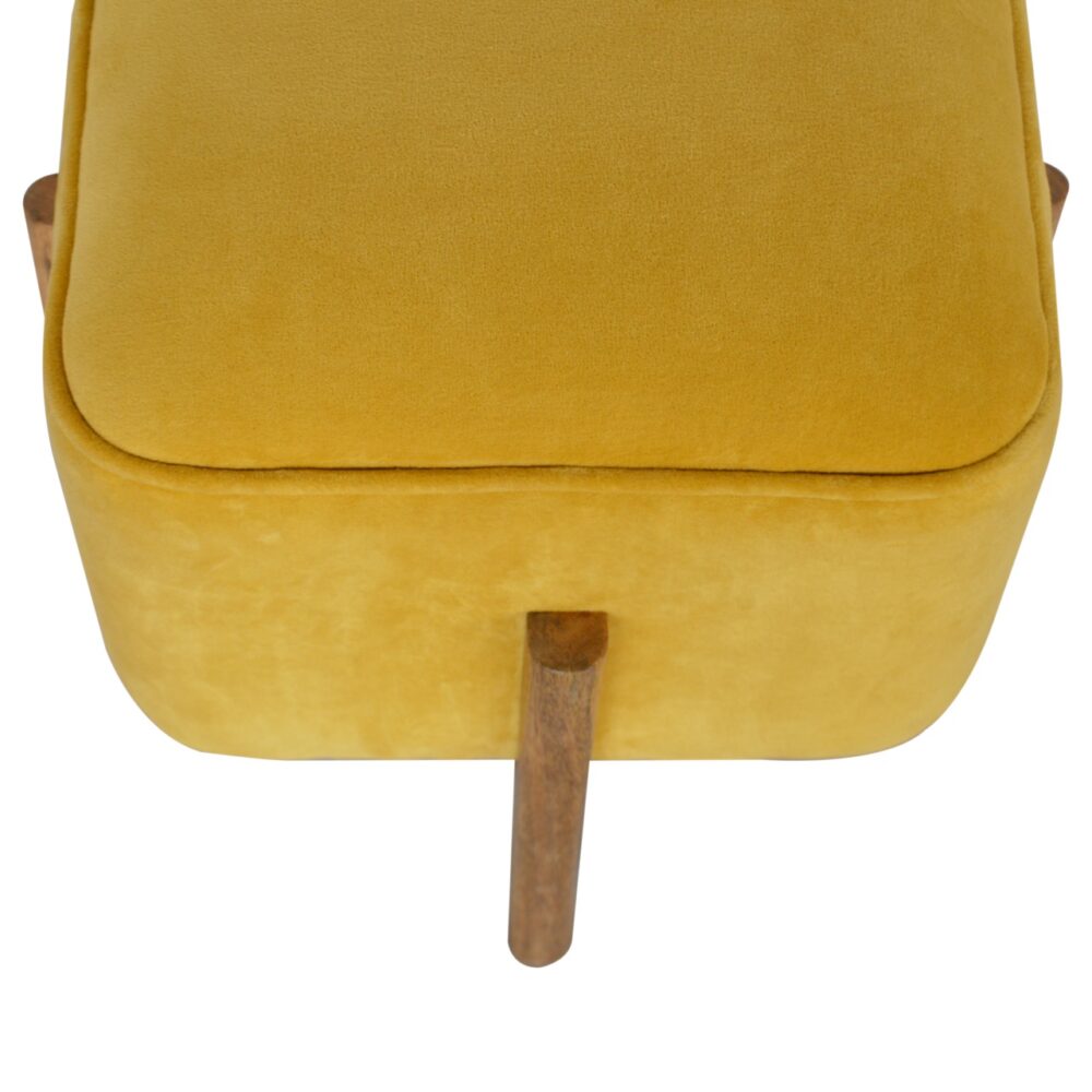 Mustard Velvet Footstool with Solid Wood Legs for reselling