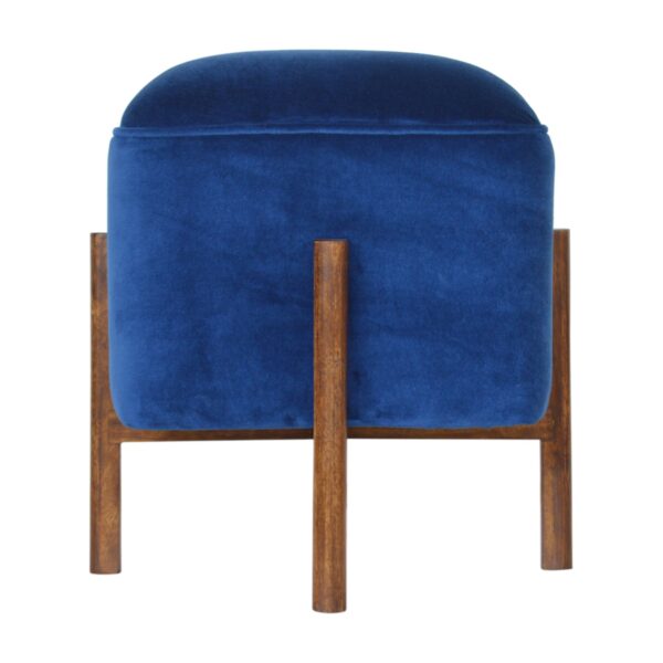 Royal Blue Velvet Footstool with Solid Wood Legs for resale