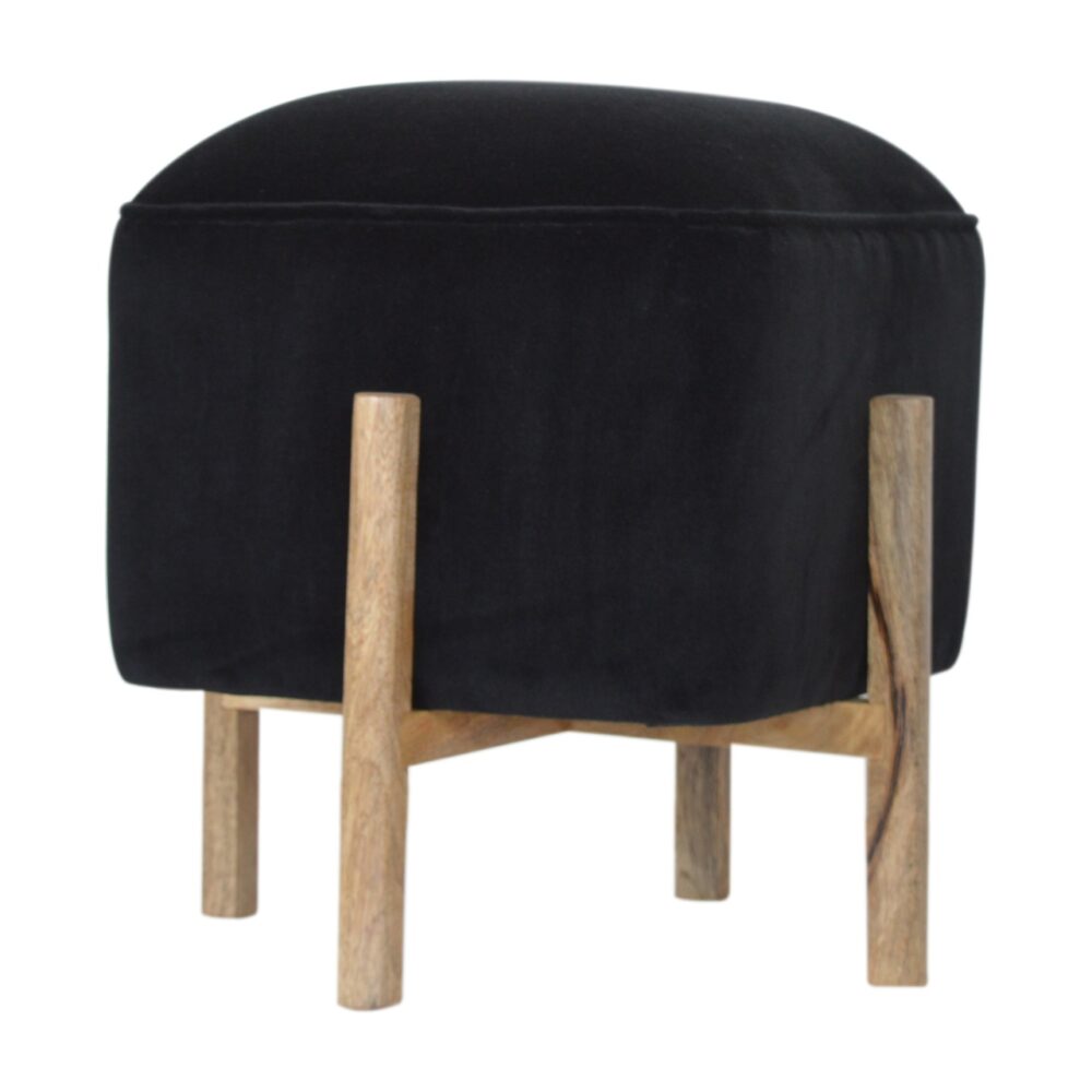 Black Velvet Footstool with Solid Wood Legs for reselling