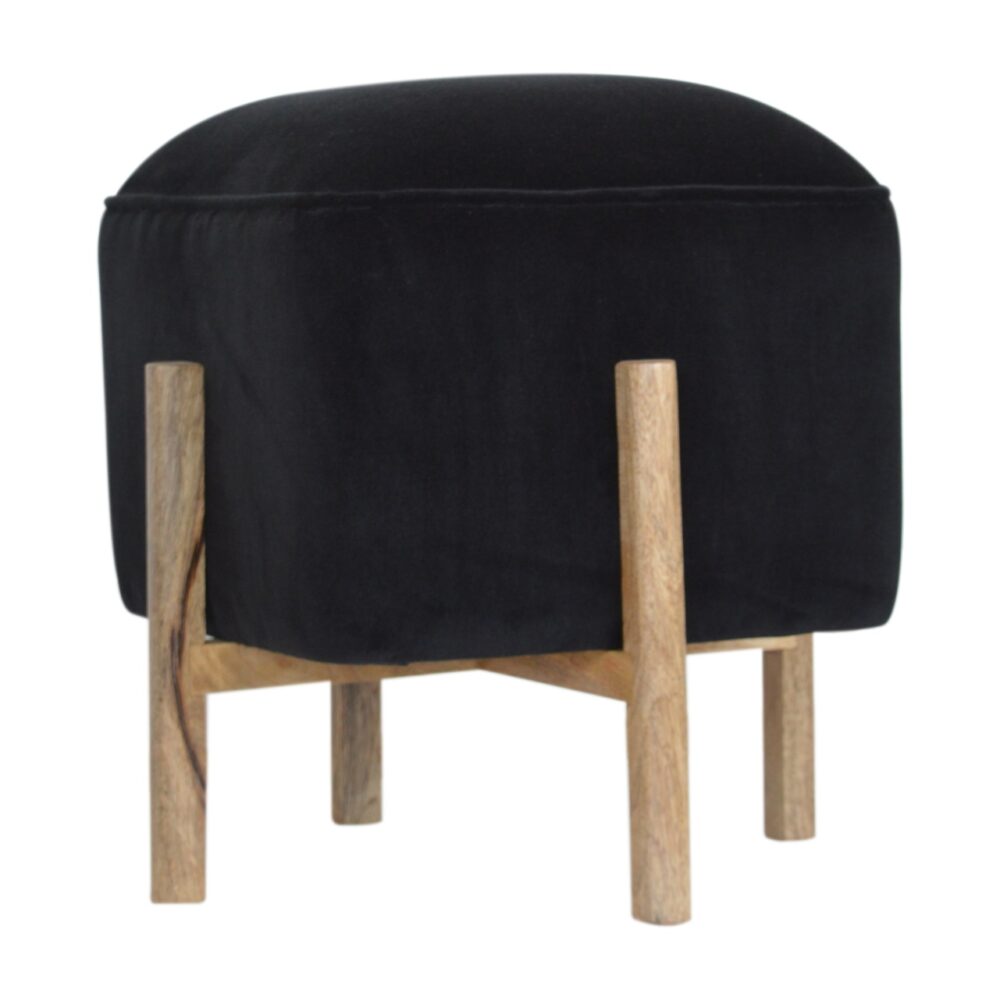 Black Velvet Footstool with Solid Wood Legs for resell