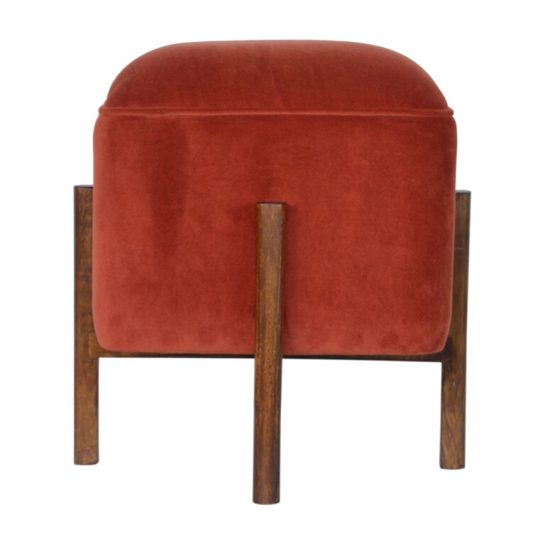 Brick Red Velvet Footstool with Solid Wood Legs for resale