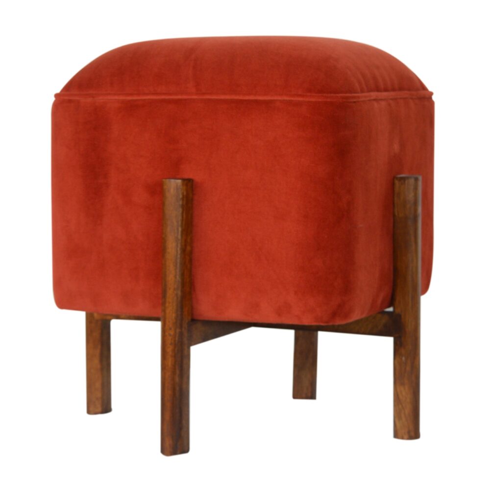 Brick Red Velvet Footstool with Solid Wood Legs for wholesale
