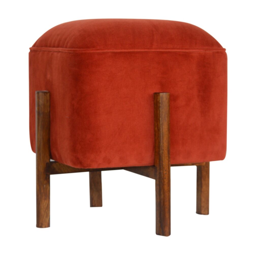 Brick Red Velvet Footstool with Solid Wood Legs for reselling