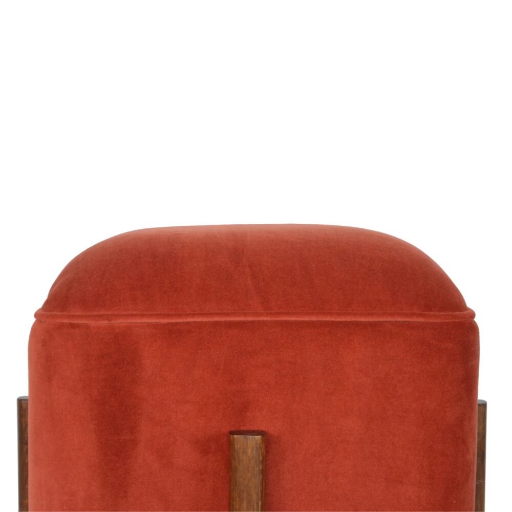 Brick Red Velvet Footstool with Solid Wood Legs for resell