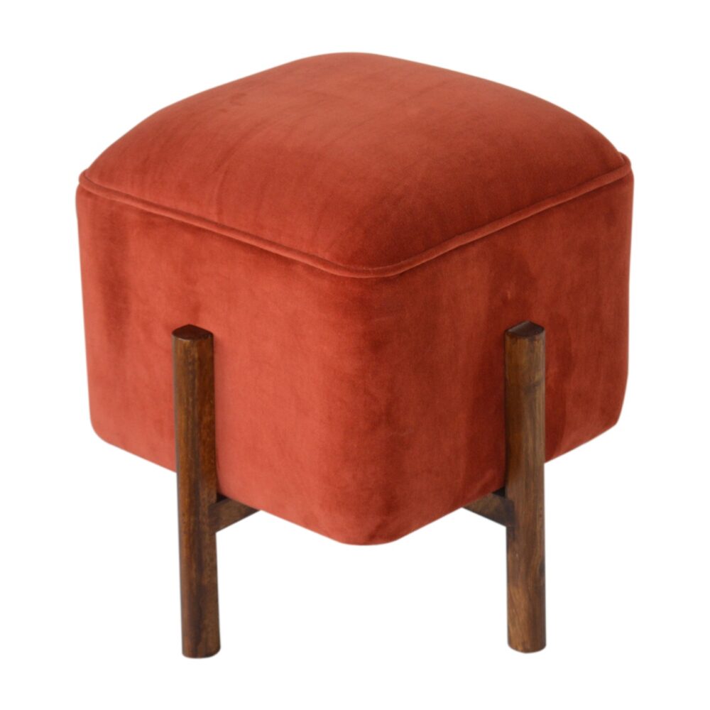 wholesale Brick Red Velvet Footstool with Solid Wood Legs for resale