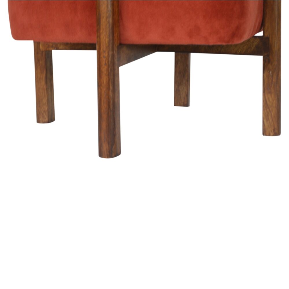 Brick Red Velvet Footstool with Solid Wood Legs wholesalers