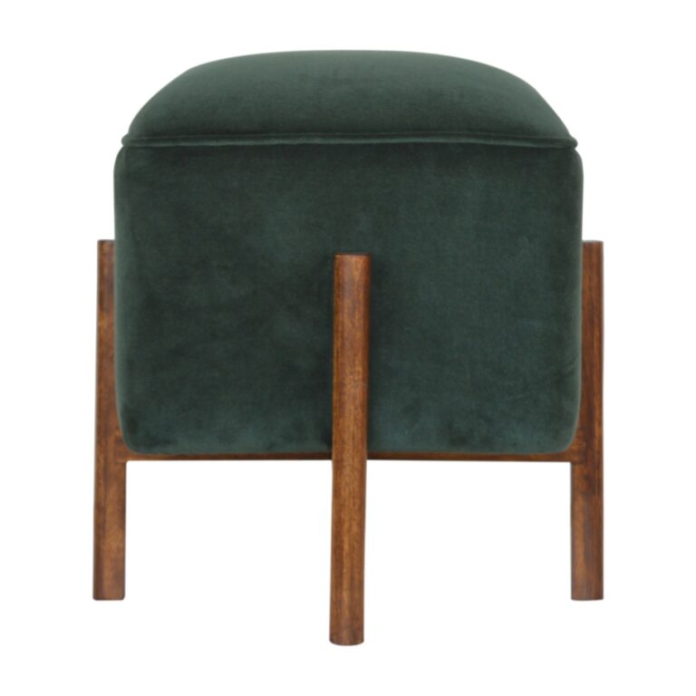 IN1373 - Emerald Velvet Footstool with Solid Wood Legs for resale