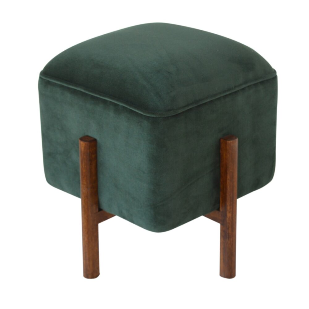 IN1373 - Emerald Velvet Footstool with Solid Wood Legs dropshipping