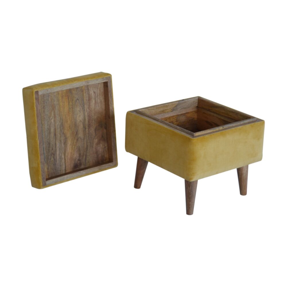 bulk Mustard Velvet Storage Footstool for resale