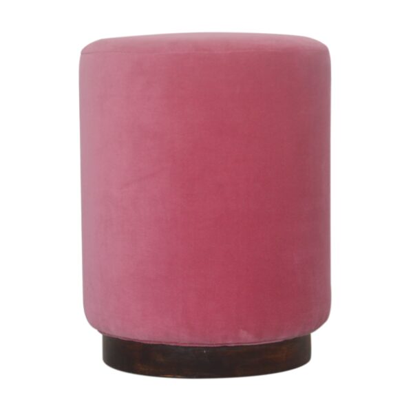 Pink Velvet Footstool with Wooden Base for resale