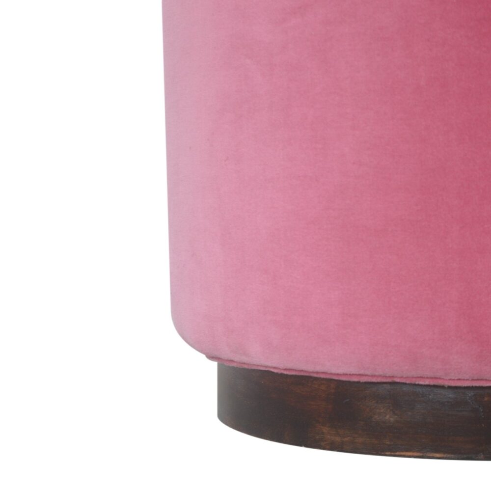 Pink Velvet Footstool with Wooden Base for resell
