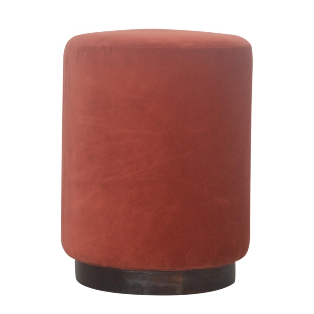 Brick Red Velvet Footstool with Wooden Base wholesalers