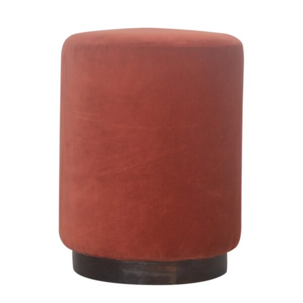 Brick Red Velvet Footstool with Wooden Base for resale