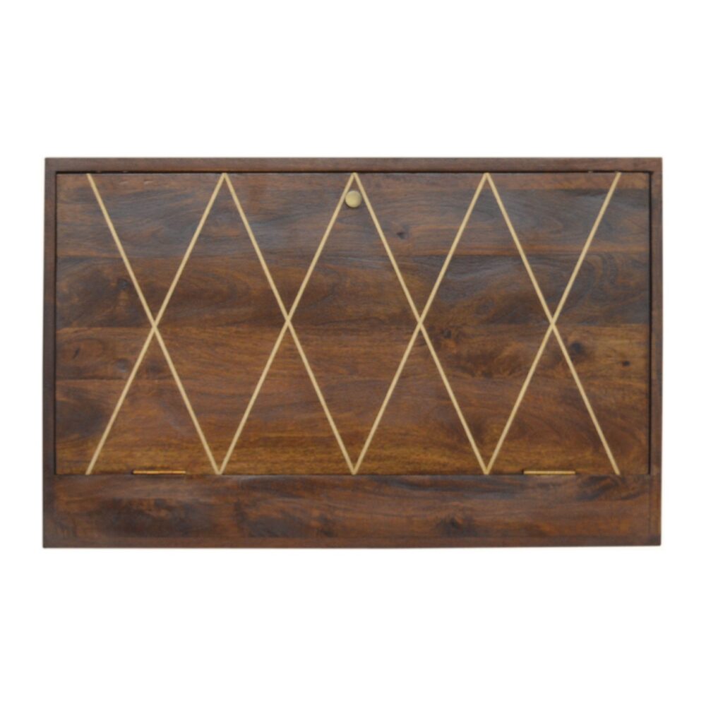 Geometric Brass Inlay Flip Down Writing Desk for resale