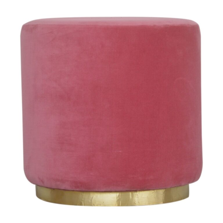 Large Pink Velvet Footstool with Gold Base for resale