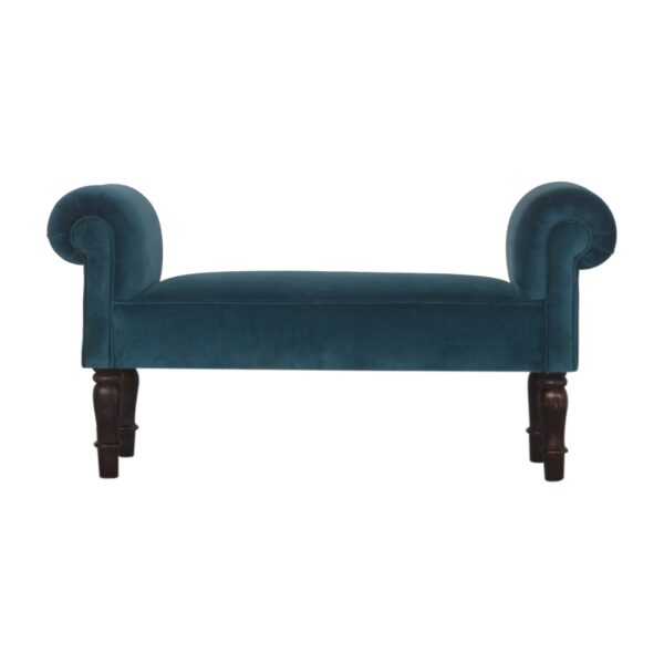 Teal Velvet Bench with Turned Feet for resale