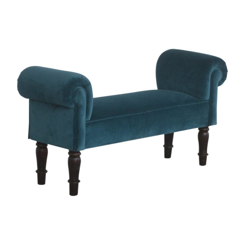 bulk Teal Velvet Bench with Turned Feet for resale