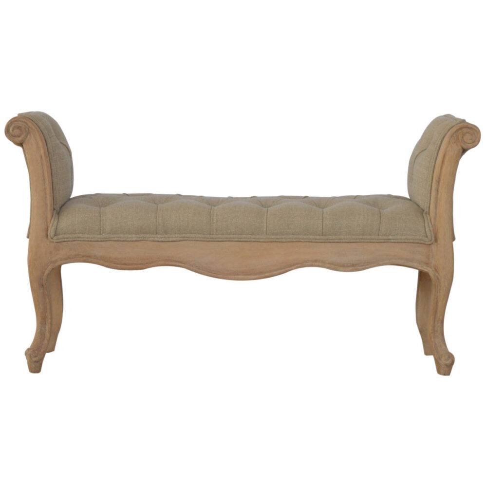 Carved French Style Mud Linen Bench for resale