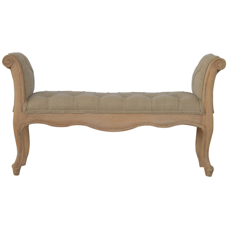 Carved French Style Mud Linen Bench for resale