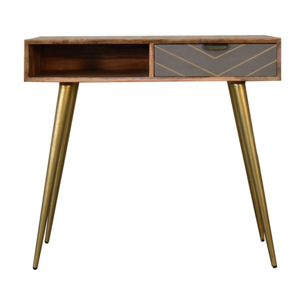 Sleek Cement Brass Inlay Writing Desk with Cable Access for resale