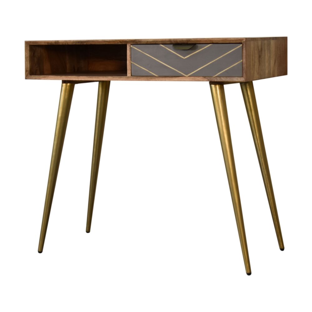 Sleek Cement Brass Inlay Writing Desk with Cable Access wholesalers