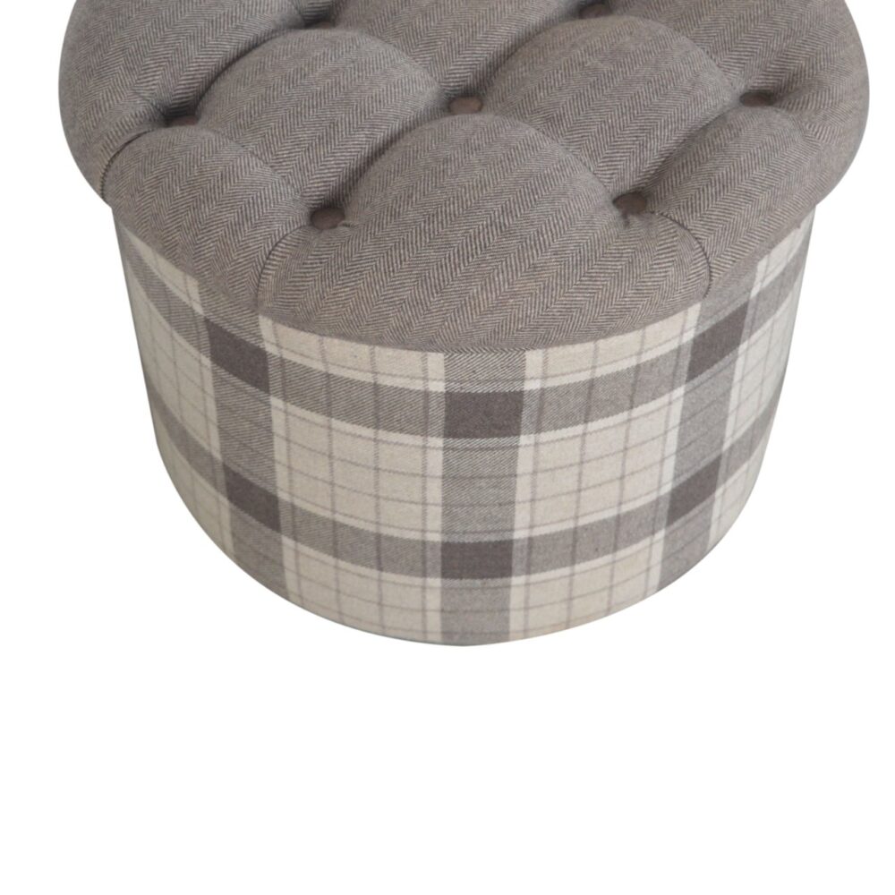 IN1668 - Deep Button Round Checked Footstool for resell