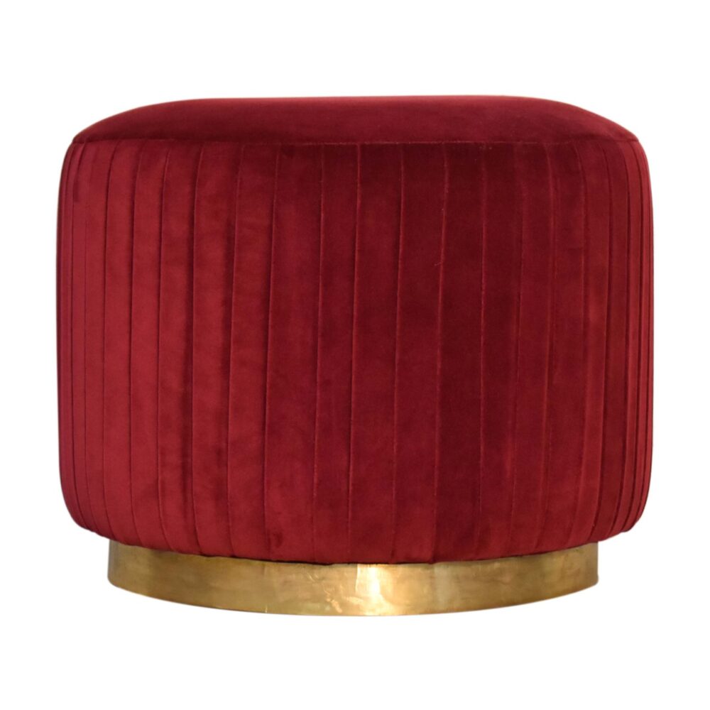 Wine Red Cotton Velvet Pleated Footstool with Gold Base for resale