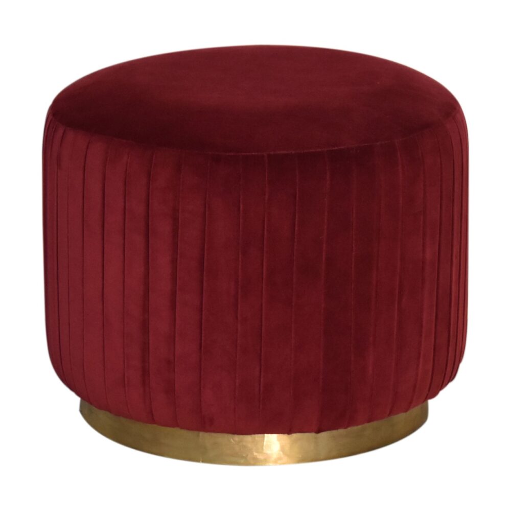 Wine Red Cotton Velvet Pleated Footstool with Gold Base wholesalers