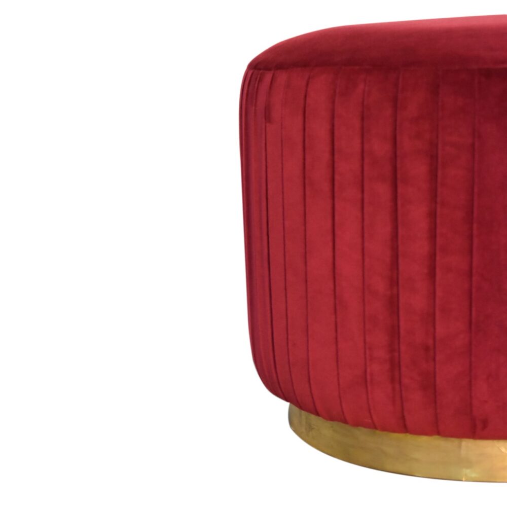 wholesale Wine Red Cotton Velvet Pleated Footstool with Gold Base for resale
